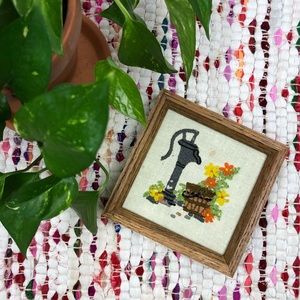 Vintage Floral Water Pump Embroidery Framed Art